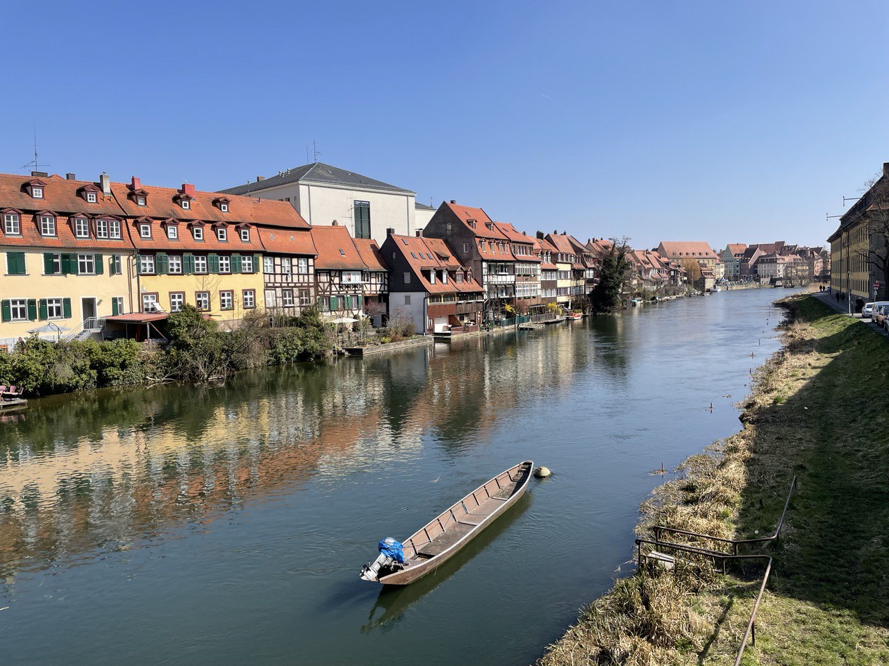 View of the Regnitz river and the Little Venice quarter from one of the many bridges